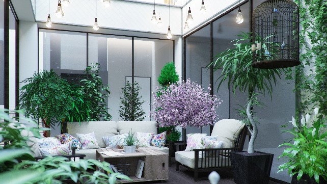 Eco Atrium - an elegante living room using contemporary lighting