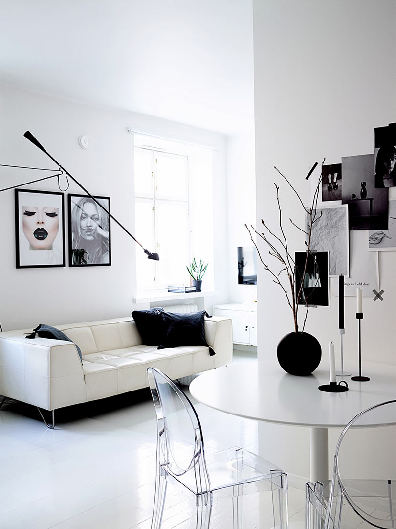 Monochromatic Apartment in Helsinki with Unique Contemporary Lighting